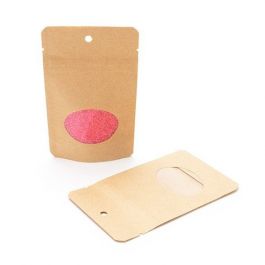 Doypack kraft avec fenêtre ovale 7.9 x 5.1 x 13 cm (28 g) Trou Suspension Rond (100 Pièces) [ZBGO1KH]