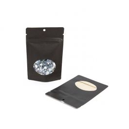 Doypack en papier kraft noir 10.2 x 6 x 15.2 cm, avec fenêtre ovale transparente Trou Suspension Rond (100 pièces) [ZBGO2BKH]