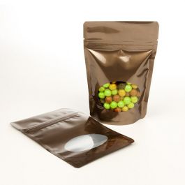 Doypack bronze avec fenêtre ovale 13 x 7,9 x 20,6 cm (113 g) (100 Pièces) [ZBGO3BZ]