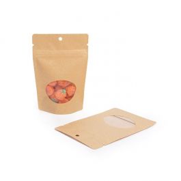 Doypack kraft avec fenêtre ovale 10.2 x 6 x 15.2 cm (57 g) Trou Suspension Rond (100 Pièces) [ZBGO2KH]