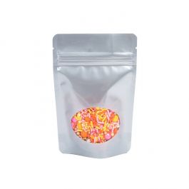 Doypack argenté avec fenêtre 10.2 x 6 x 15.2 cm (57 g) (100 Pièces) [ZBGO2S]