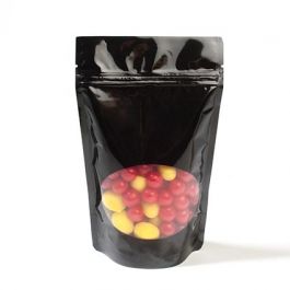 Doypack noir avec fenêtre ovale 13 x 7.9 x 20.6 cm (113 g) (100 Pièces) [ZBGO3B]