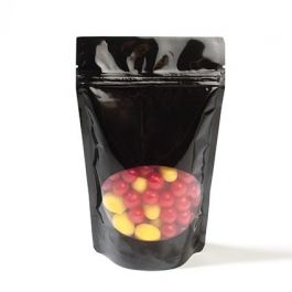 Doypack noir avec fenêtre ovale 21 x 8,9 x 29,2 cm (510 g) (100 Pièces) [ZBGO5B]