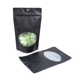 Matte Doypack noir avec fenêtre ovale 13 x 7.9 x 20.6 cm (113 g) Trou Suspension Rond (100 Pièces) [ZBGO3MBH]