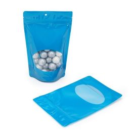 Doypack bleu avec fenêtre ovale, 14.9 x 8.9 x 23.2 cm (312 g)Trou Suspension Rond (100 Pieces) [ZBGO7BLH]