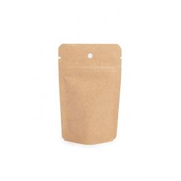 Doypack à fermeture Zip, Kraft 8 x 5 x 13 cm avec trou de suspension (100 pièces) [ZBGSK1H]