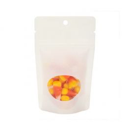 Doypack à fermeture Zip, Kraft blanc 8 x 5 x 13 cm avec fenêtre ovale + trou de suspension (100 pièces) [ZBGO1WKH]