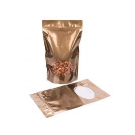 Doypack bronze avec fenêtre ovale 17,1 x 8,9 x 28,6 cm (340 g) (100 Pièces) [ZBGO4BZ]