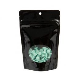 Pochettes doypack noires avec fenêtre ovale 10,2 x 6 x 15,2 cm avec trou de suspension (100 pièces) [ZBGO2BH]