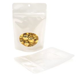 Doypack blanc nacré avec fenêtre 10.2x6x15.2cm (57 g) Trou Suspension Rond (100 pièces) [ZBGO2PH]